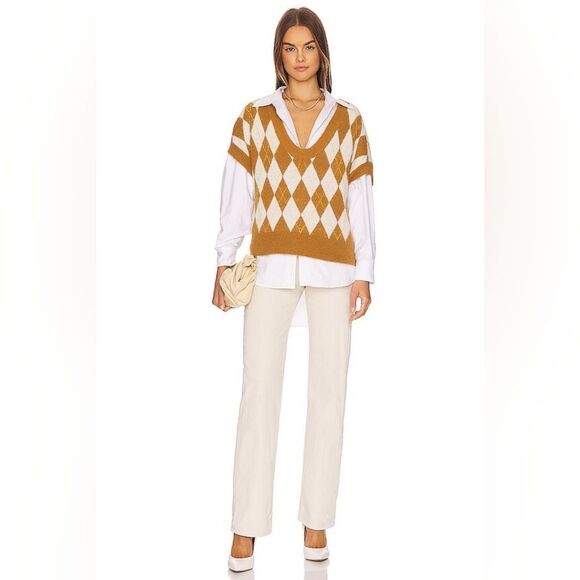 Free People  Oversized Argyle V-Neck Sweater Vest Size S - Picture 7 of 13